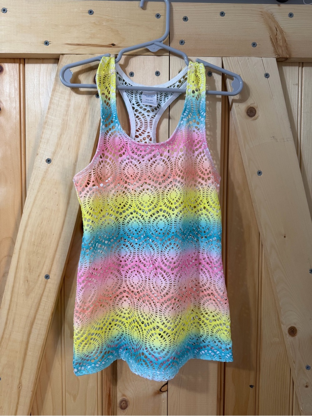 Arizona Jean Company Girls Crochet Swim Coverup - Pink Yellow Blue